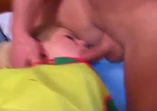 Pigtailed young stepsister slowly jumps on me